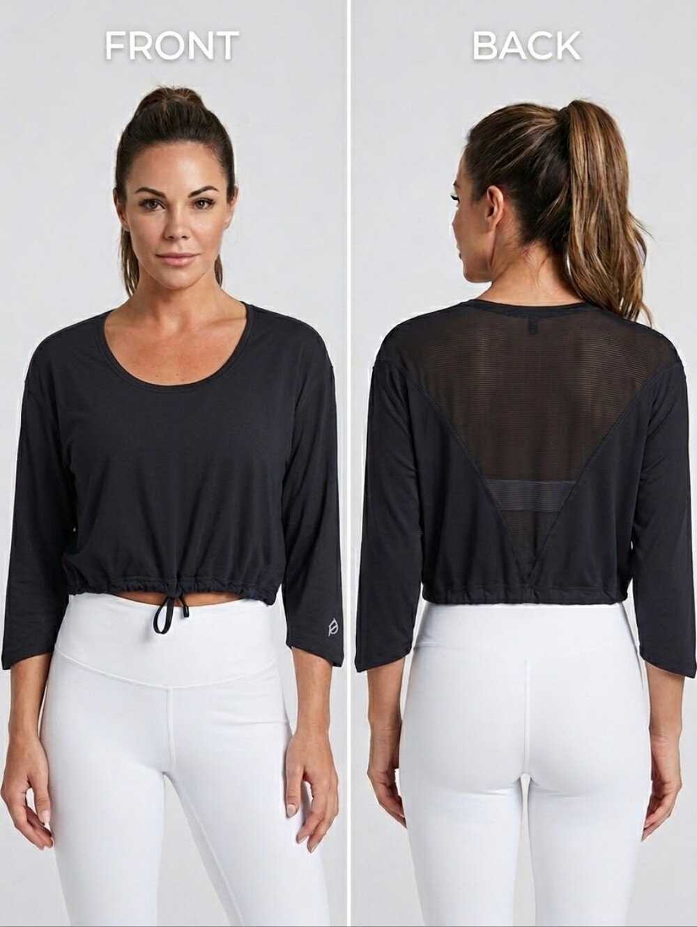 Ptula Molly Freestyle 3/4 Crop Pullover Black Mesh Back Top Small